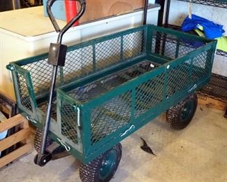 Steel Garden Cart With Collapsible Sides, Air Tires, Bed Size 13" x 47" x 23"
