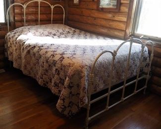 Antique Cast Iron Full Size Bed Including Mattress, Box Springs, And Bedding
