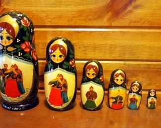 Painted Wood Russian Nesting Doll 7 Piece Set