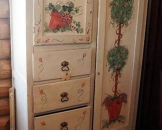 Antique Wood 4 Drawer Chifforobe With Hanging Closet And Cabinet, 66.5" x 37.5" x 16.25"