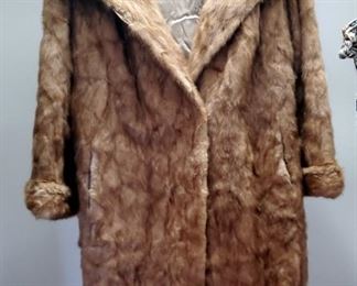 Ladies Vintage Authentic Fur Coat, No Manufacturer Label, Approx Size Medium And Faux Fur Hand Muff