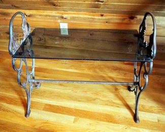 Wrought Iron Table With Glass Top, 21" x 24" x 13"