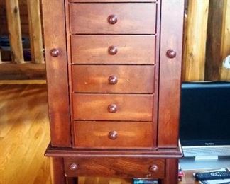 Jewelry Armoire With 6 Drawers, Flip-Top Mirror And Necklace Side Cabinets
