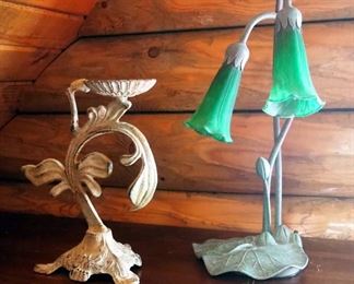 Pond Lily 2-Light 16" Table Lamp And Painted Cast Iron Candle Holder