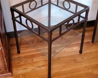 Metal Framed Side Table With Glass Top And Lower Shelf, 23" x 20" x 20"