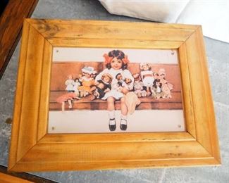 Miniature Porcelain Doll Collection, Qty 12 And Wood Storage Box With Bessie Pease Gutmann Tin Print On Lid, 3" x 13.5" x 105"