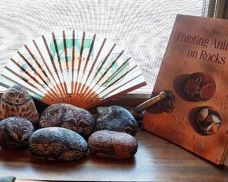 Custom Painted Animal Face Rocks & Story Book Folding Fan