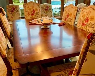 Bernhart Dining Table, 2 leaves /Table Pads ~ 10 Upholstered Chairs