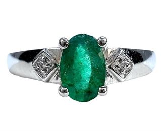 10kt White Gold Emerald and Diamond Ring