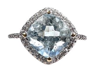 10kt White Gold Aquamarine and Diamond Ring