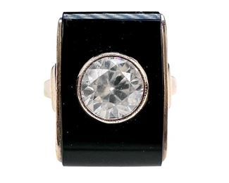 10kt Yellow Gold Onyx and White Topaz Ring