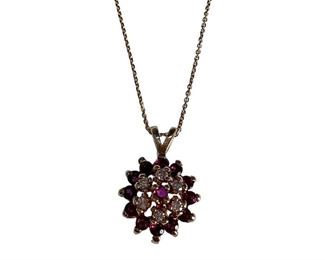10kt Yellow Gold Ruby and Diamond Cluster Necklace