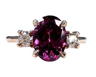 14kt Rose Gold Rhodolite Garnet and Diamond Ring