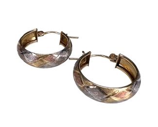 14kt Tri Colored Gold Criss Cross Hoop Earrings