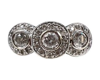 14kt White Gold 3 Stone Diamond Halo Ring