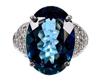 14kt White Gold London Blue Topaz Diamond Ring