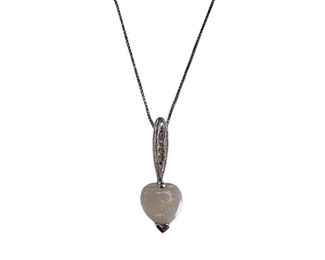 14kt White Gold Opal and Diamond Heart Necklace