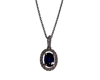 14kt White Gold Sapphire and Diamond Necklace