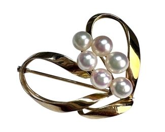 14kt Yellow Gold Cluster Cultured Pearl Brooch