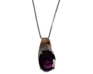 14kt Yellow Gold Purple Red Garnet and Diamond Necklace