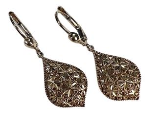 Beautiful 14kt Yellow Gold Filigree Diamond Cut Dangle Earrings