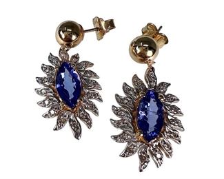 LeVian 14kt Tow Toned Tanzanite and Diamond Earrings