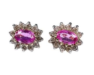 LeVian 14kt Yellow Gold Pink Sapphire and Diamond Earrings