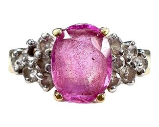 LeVian 18kt Yellow Gold Pink Sapphire and Diamond Ring