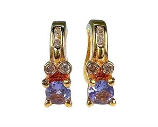 LeVian 18kt Yellow Gold Tanzanite and Diamond Earrings