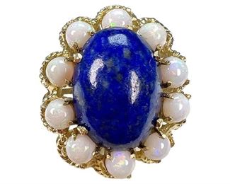 Stunning 18kt Yellow Gold Lapis Lazuli and Opal Cocktail Ring
