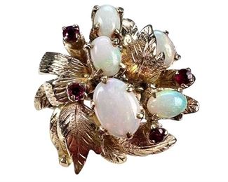 Vintage Opal and Ruby Cocktail Ring 9ct Yellow Gold