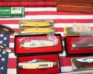 collectible pocket knives, some NIB. Also many inexpensive Pak knives