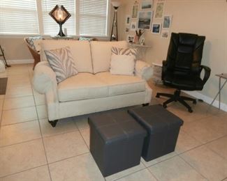 Loveseat, Storage cubes, Office Chair and Mid Century Modern Lamp