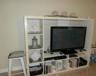Ikea White Entertainment Center, TV, Decor and Galveston Books