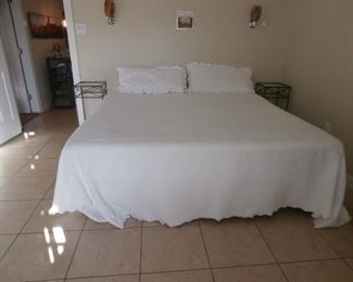 King Size Bed and Pair of Metal Night Stands