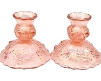 Lot 352
Fenton Iridescent Pink Cabbage Rose Candlesticks