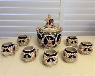 MMT008 Gerz Germany Wine Punch Bowl With Lid & Seven Cups