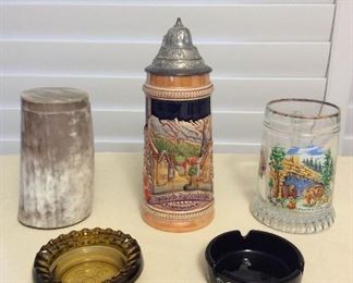 MMT087 German Steins, Vintage Ashtrays & Animal Horn? Container 