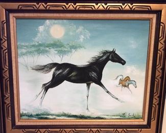 MMT141 Original Framed Oil Paintings Of Horses