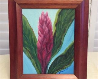 MMT142 Koa Framed Original Painting Of Ginger Flower