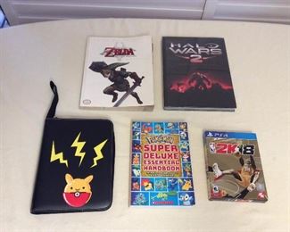 MMT156 Pokémon Handbook & Binder, PS4 2K18 Video Game, Zelda Guide Book & Halo Wars 2 Guide Book