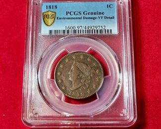 1818 Large Liberty Head Cent PCGS Graded