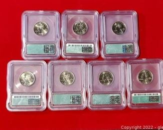 Set of 7 State Quarters in Protective Cases