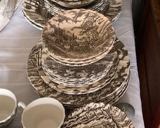 Royal Staffordshire Mail Ironstone dinnerware, brown & white, set of 36 