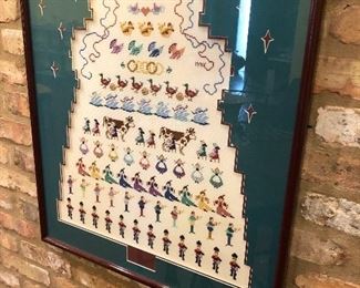 12 days of Christmas needlework sampler custom framed