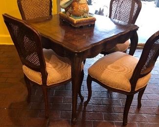 Newly recovered cane backed card table and four chairs