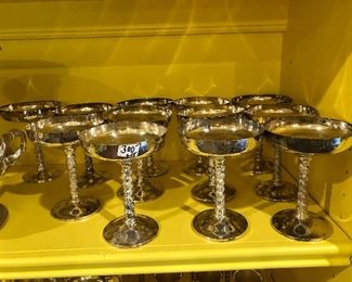 Silver plated champagne goblets with grape Vine, motif, vintage