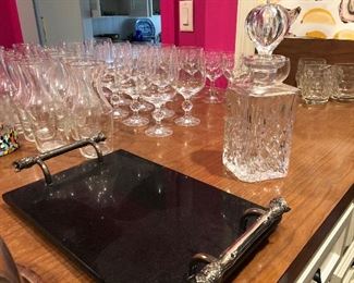 Decanter and marble handled tray