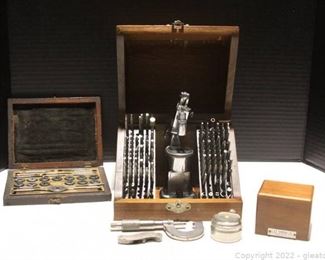 Vintage Tap and Die Set in Wooden Box and C and E Marshall Co Watch Craft