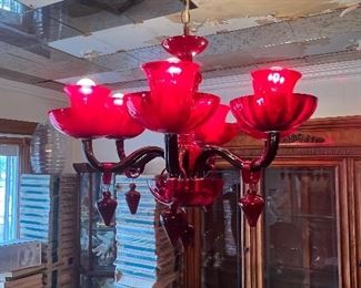 Hand blown glass chandelier